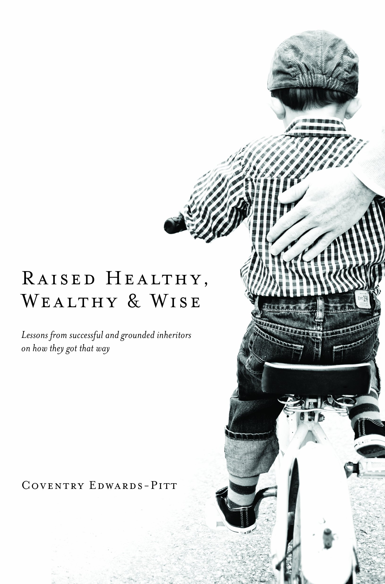 Book cover showing a boy riding a bicycle with an adult's hand on his back, Family Wealth Report