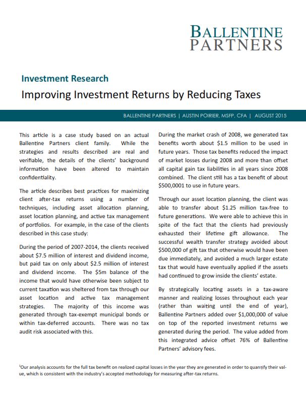 Improving Investment Returns by Reducing Taxes, A Case Study