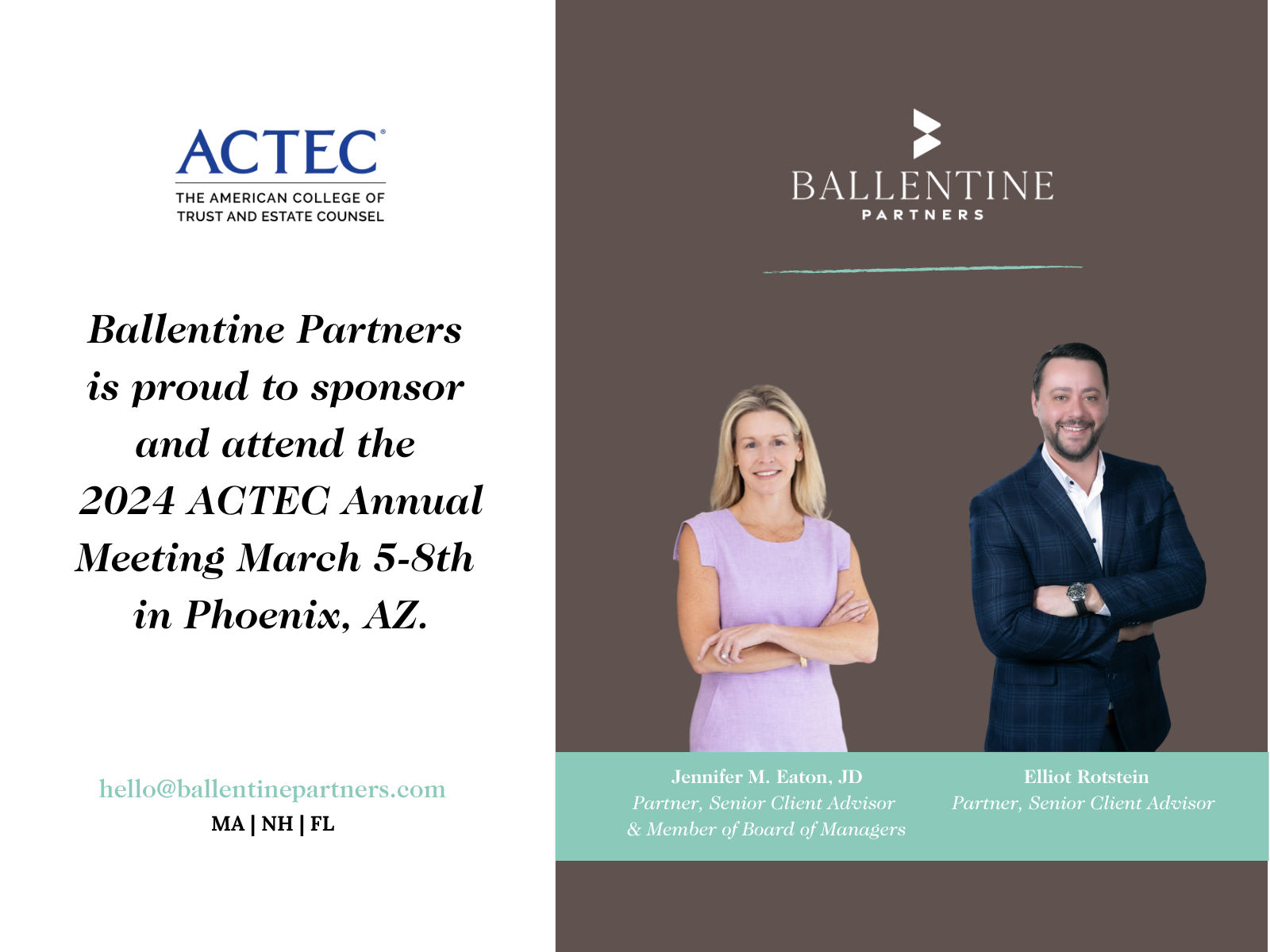 Jennifer M. Eaton and Elliot Rotstein to attend ACTEC’s 2024 Annual